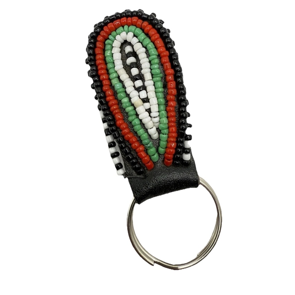 Vintage Colorful Beaded Pendant Keychain Maasai Masai Black Red Green Bag Charm - Picture 4 of 7